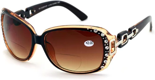 Vista 9 de Gafas de sol de lectura bifocales de gran tamaño para mujer, lentes de lectura vintage para exteriores Negro