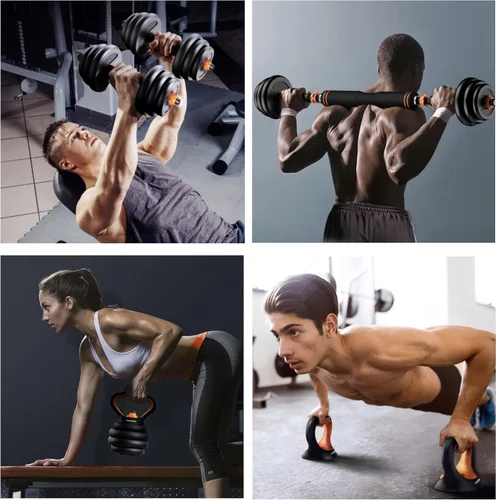 Vista 6 de Juego de mancuernas ajustables 4 en 1 para gimnasio en casa, juego de mancuernas de peso libre de 44 libras con conector utilizado como soporte