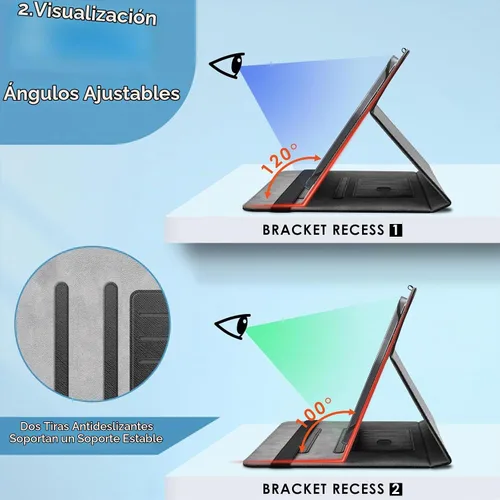 Vista 5 de DETUOSI Funda universal para tableta Android de 10.1 pulgadas, cubierta protectora de cuero, visión de 2 ángulos, con 3 ranuras para tarjetas, funda