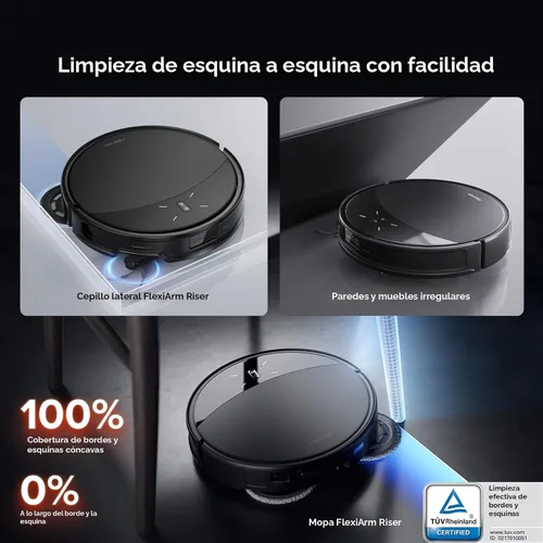 Vista 6 de roborock Saros 10R Robot aspirador y trapeador, succión de 22,000 Pa, sin enredos, ultra delgado de 3.14 pulgadas, tecnología FlexiArm Riser