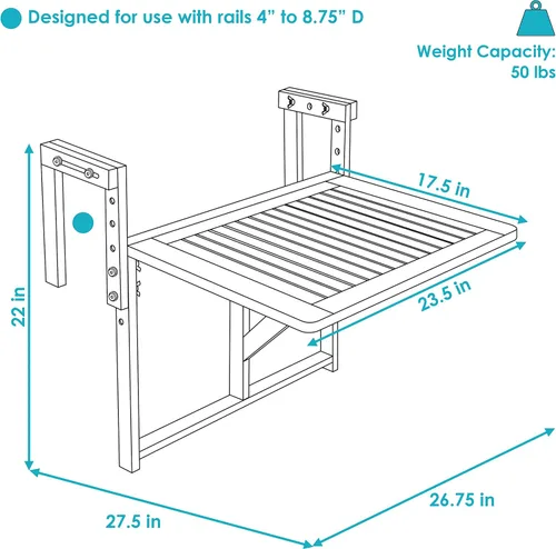 Vista 3 de Sunnydaze Meranti - Barandilla plegable para balcón para barandillas de 4 a 8.75 pulgadas