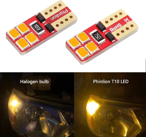 Vista 3 de PHINLION 12V T10 168 194 Bombillas LED amarillas ámbar, súper brillantes, miniatura 2835 8-SMD, cuña 12961 12396 para luces interiores de coche
