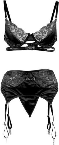 Vista 4 de ohyeahlady Conjunto de lencería y liguero, trajes de boudoir traviesos, sexy, con tirantes delgados, conjunto de brasier y bragas para mujer, XS-4XL