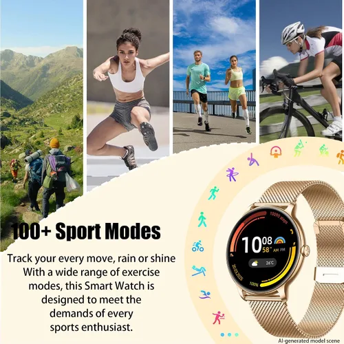 Vista 3 de Relojes inteligentes para mujer ultra delgados, rastreador de actividad AMOLED de 1.32 pulgadas con frecuencia cardíaca, oxígeno en sangre, monitor