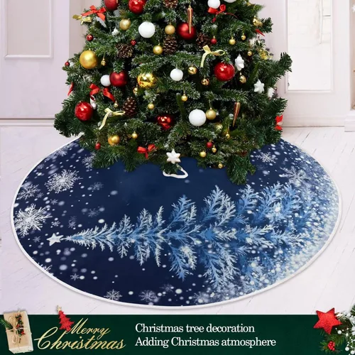 Vista 6 de Falda de árbol de Navidad azul de 36 pulgadas, decoraciones de copo de nieve plateado, tapete de árbol de Navidad para invierno, pequeño