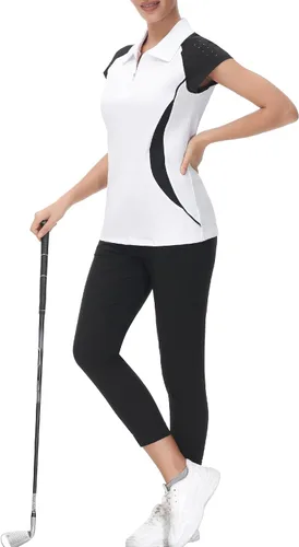 Vista 3 de JACK SMITH Camisa de golf de manga corta para mujer, que absorbe la humedad, camiseta polo deportiva con cremallera, protección solar, tallas S-XXL