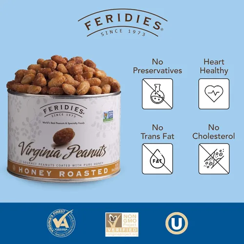 Vista 3 de FERIDIES Cacahuetes Gigantes Extra Grandes de Virginia Tostados con Miel, Lata al Vacío de 18oz, Aperitivo Gourmet 18oz (Paquete de 1)