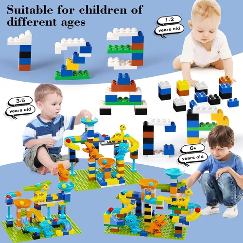 Vista 5 de Bloques de Construcción Carrera de Mármol, Pista de Mármol con Dinosaurios, Ladrillos Grandes Clásicos para Niños de 3, 4, 5, 6, 7 + Años