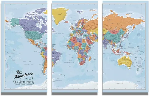 Vista 9 de Póster personalizado en lienzo enrollado con mapa del mundo, arte de pared con chinchetas – Grande 24" x 36" mapa del mundo de océanos azules