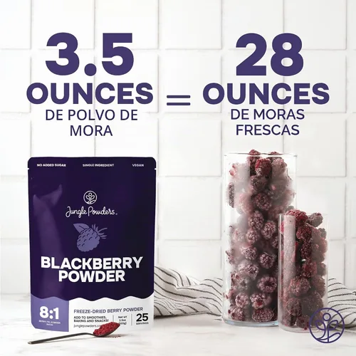 Vista 3 de Jungle Powders Polvo de mora de 3.5 onzas, bolsa de moras liofilizadas sin aditivos de frutas, batido sin azúcar, superalimento, extracto de mora