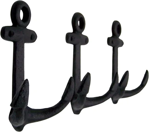 Vista 5 de Wowser Ganchos náuticos de hierro fundido para pared, 6 pulgadas, juego de 3 (negro)