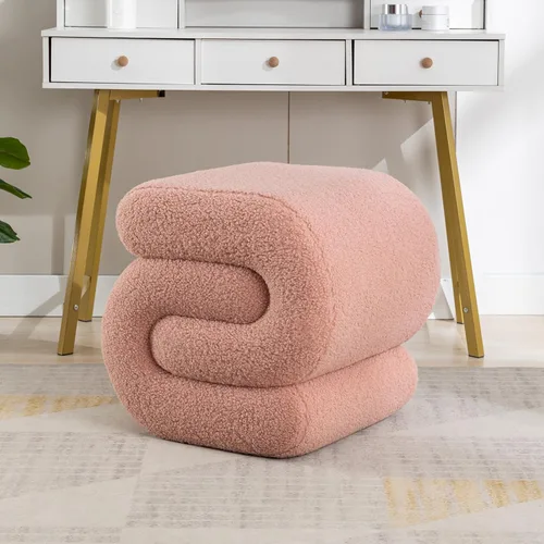 Vista 7 de KIVENJAJA Taburete otomano Sherpa, moderno en forma de S, taburete otomano, taburete otomano, silla decorativa para el suelo, taburete para sala