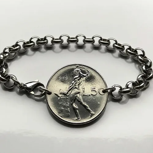 Vista 4 de 1959 Italia 50 Lira moneda italiana joyería pulsera laureado Vulcan herrero Roma Florencia Milano Venecia Torino Palermo Siena Bolonia Módena Lecce