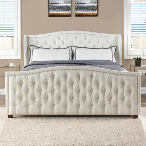 Vista 26 de Jennifer Taylor Home - Cama Anastasia de tamaño Queen de terciopelo resistente en color verde oliva Terciopelo de rendimiento verde oliva