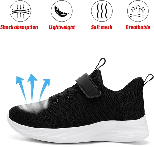 Vista 2 de Zapatos negros para niños y niñas, zapatillas de tenis para niños, zapatos escolares para niños pequeñosniños grandes