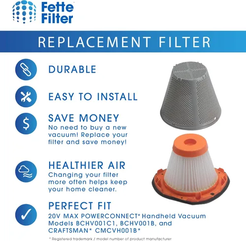 Vista 3 de Fette Filter - Juego de filtros de vacío compatibles con BLACK+DECKER 20V MAX POWERCONNECT modelos de aspiradora de mano BCHV001C1, BCHV001B