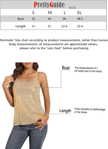 Vista 7 de PrettyGuide Camiseta de tirantes brillantes con lentejuelas para mujer, camiseta sin mangas brillante, Metálico