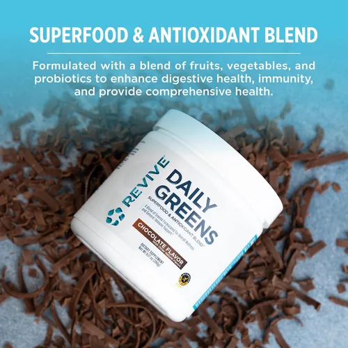 Vista 4 de Revive MD Daily Green Powder Superfood (chocolate) – Supergreens Polvo para apoyar los niveles de energía – Jugo verde que mejora la ingesta