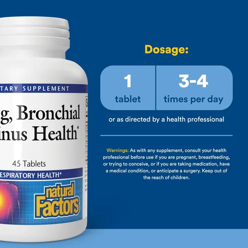 Vista 3 de Salud Pulmonar, Bronquial y Sinusal por Natural Factors, Suplemento Natural para la Salud Respiratoria y Respiración Fácil, 45 Tabletas
