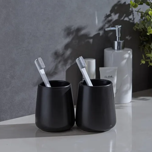 Vista 7 de Soporte Negro para Cepillos de Dientes para Baño - Soportes de Cerámica para Cepillos de Dientes, Soporte para Pasta de Dientes, Vaso Reutilizable