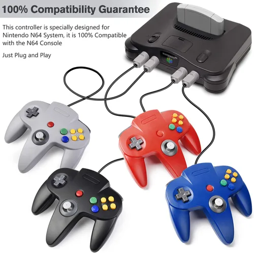 Vista 5 de 4 Pack 64 Controller, Wired Gamepad Joystick 3D Analog Stick for 64 - Plug & Play (Non PC USB Version) (GreyRedBlueBlack)