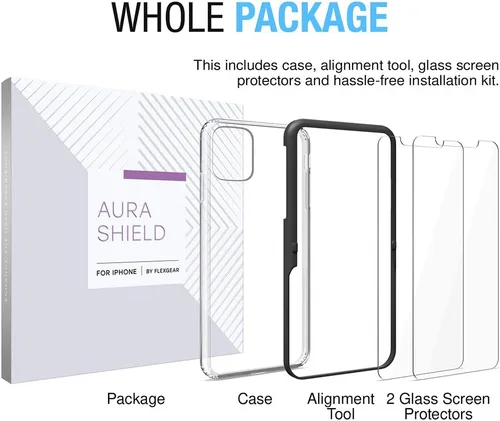 Vista 4 de Funda para iPhone 11 Pro Max con 2 protectores de pantalla de vidrio [protección completa] - Transparente
