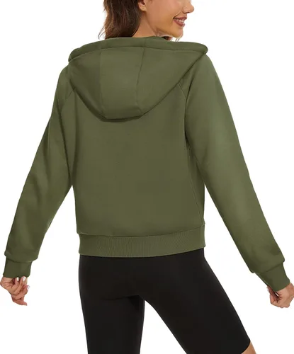 Vista 4 de MAGCOMSEN Sudaderas con capucha para mujer, con forro polar, cremallera de 12, manga larga, con bolsillo tipo canguro