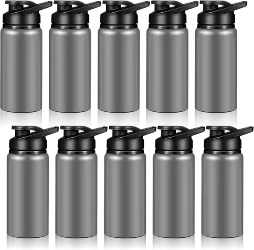 Vista 9 de Mimorou 10 Piezas botellas de agua reutilizables de aluminio de 13.5 onzas, a granel, multicolor, para deportes al aire libre, viajes, gimnasio Negro