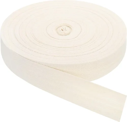 Vista 48 de uxcell Cinta de sarga, 1 cinta de tela de algodón de 11 yardas x 0.315 in, rollo de cinta de espiga para ropa, accesorios, bolsas (beige y blanco)