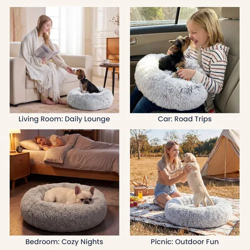 Vista 6 de JOLLYVOGUE - Cama calmante para perros y gatos pequeños y medianos, antiansiedad, redonda, suave, acogedora con parte inferior antideslizante