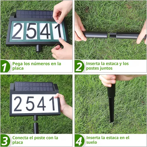 Vista 9 de MAXvolador Letrero de dirección solar iluminado, números de casa impermeables, placas de dirección iluminadas con luces LED solares con estacas, 3