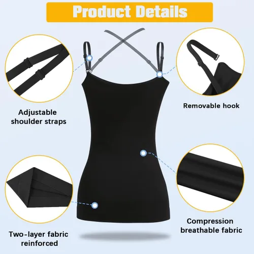 Vista 3 de VVX Camiseta sin mangas para mujer con forma de cuerpo para mujer, control de abdomen, sin costuras, de compresión