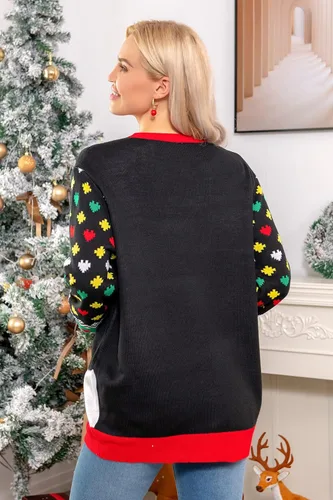 Vista 4 de RAISEVERN Suéter feo de Navidad para mujer, suéter de punto de manga larga, cuello redondo