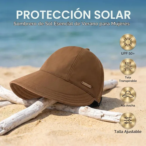 Vista 2 de Sombrero de sol de ala ancha para mujer, sombreros de pesca para senderismo con apertura de cola de caballo Marrón café