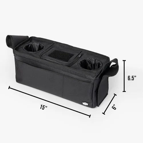 Vista 2 de Tactical Baby Gear Organizador de cochecito – Consola universal para padres con portavasos aislados, bolsillo refrigerador, teléfono frontal