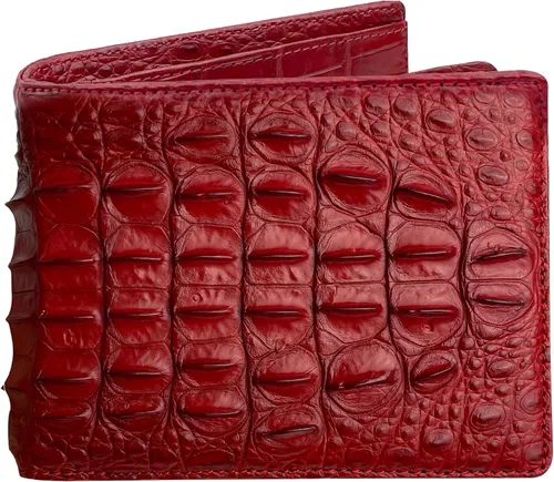Vista 12 de HATA Billetera de piel plegable de cocodrilo para hombre, con bloqueo RFID, hecha a mano para papá, marido, hijo, profesor