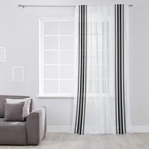 Vista 2 de Cortinas semitransparentes a rayas negras y blancas para sala de estar, dormitorio, puertas francesas de 63 pulgadas de largo, cortinas geométricas
