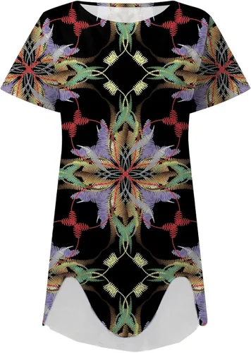 Vista 5 de Run Short Sleeve Holiday Funny Tunics Ladies Asymmetrical Ruched Print Comfy Fit V Neck Thin Blouse