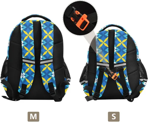 Vista 3 de Mochilas de mano para adolescentes y niñas, bolsa de libros para adolescentes y niños, paquete de día casual, azul y amarillo, flores vintage