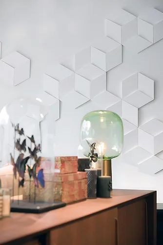 Vista 5 de Orac Decor Poliuretano de alta densidad Purotouch Revestimiento de pared 3D Elemento de pared Rombus Blanco imprimado 10-1/8 pulgadas