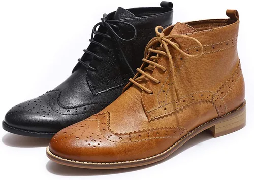 Vista 8 de Mona flying Botas Oxford de cuero cómodas con cordones para mujer, botas de tobillo de alta moda, botas de combate de tacón bajo