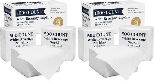 Vista 11 de Finetouch Servilletas blancas para bebidas, 500 unidades, servilletas de cóctel desechables, servilletas de papel absorbentes de 1 capa a granel