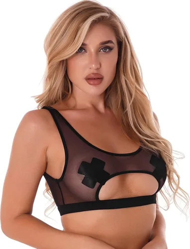 Vista 3 de ACSUSS Camiseta corta de malla transparente para mujer