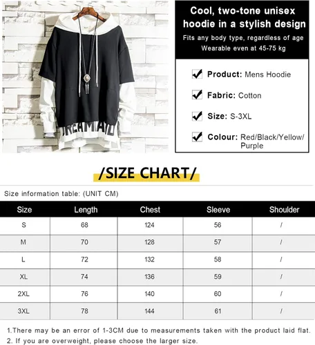 Vista 7 de Covisoty Sudadera con capucha para hombre, con estampado de letras, ropa deportiva, sudadera de manga larga con retazos