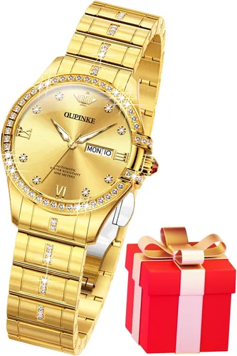 Vista 10 de OUPINKE Relojes automáticos para mujer, con diamantes elegantes, de vestir, de esqueleto, mecánico, cuerda automática, impermeable, luminoso