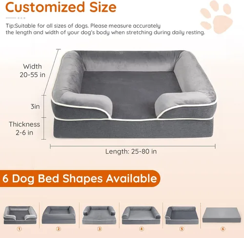 Vista 3 de Cama para perro personalizada para perros pequeños, medianos y grandes, cama ortopédica impermeable para perros, sofá cama de espuma de apoyo