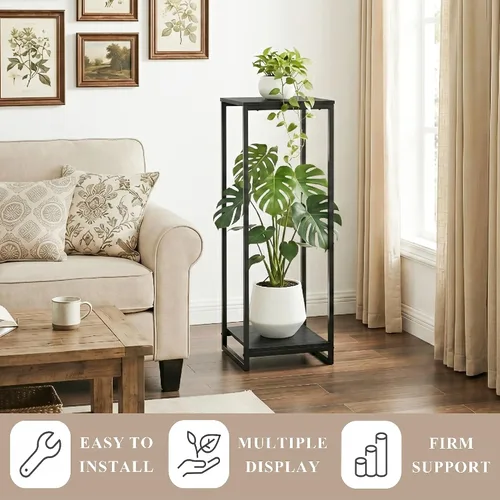Vista 3 de Soporte para plantas de 34 pulgadas de alto para interiores, estante moderno de 2 niveles, organizador de macetas de esquina para sala de estar