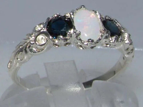 Vista 3 de Anillo de plata de ley 925 auténtica auténtica ópalo y zafiro para mujer