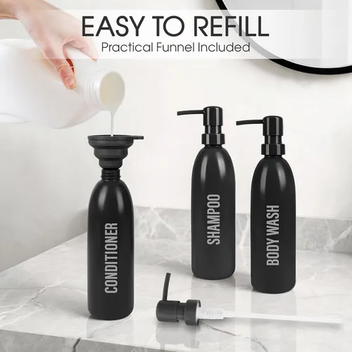 Vista 3 de Black Shampoo & Conditioner Dispenser Set 3-Pack 16.9oz Pump Bottles