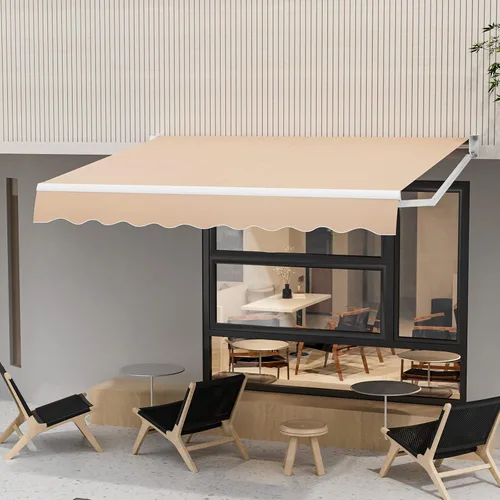 Vista 2 de Giantex Toldo retráctil para patio – Refugio solar de 8 x 6.6 pies con manivela manual fácil, estructura metálica de alta resistencia, toldo Beige
